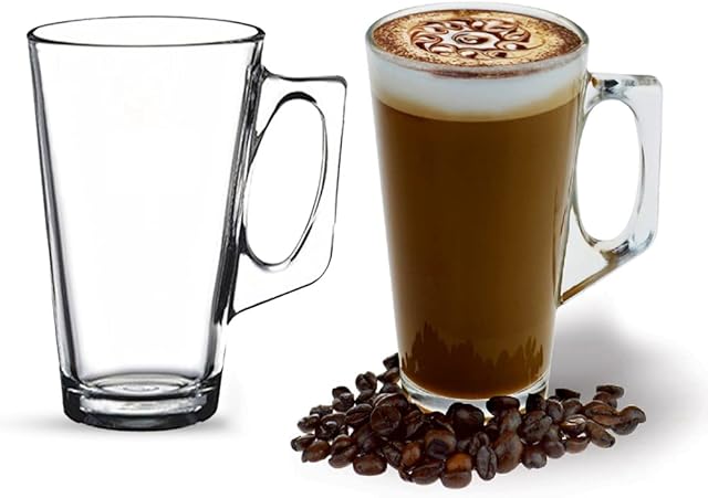 ANSIO Large Latte Glass Coffee Cups - 385ml (13 oz) - Gift Box of 2 Latte Glasses - Compatible with Tassimo Machine (2 Pack)
