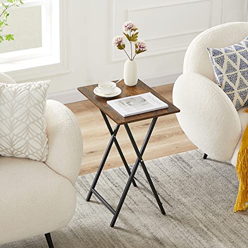 VECELO TV Tray for Eating Set of 2, Portable Dinner/Snack Table with Cup Holder for Couch, Living Room and Small Space, 18.9D x 14.17W x 25.59H in, Rustic Brown