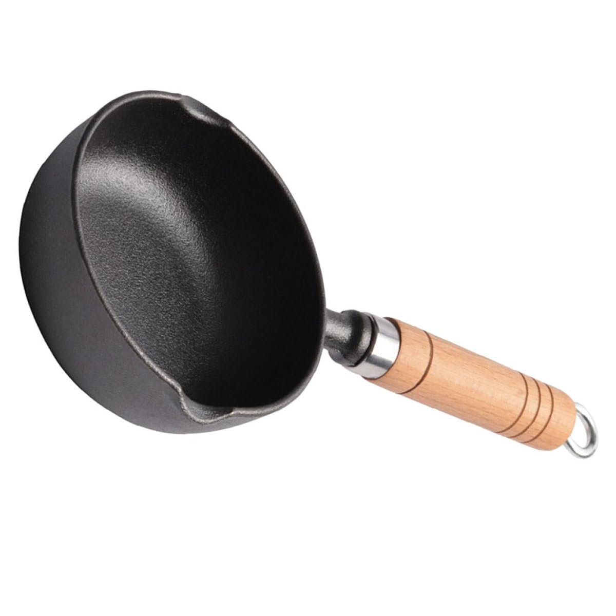 Casserole mini en fonte avec bec verseur et poignée en bois isolante 11 cm