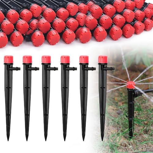 Casenly Gotero de Riego, 50 Piezas Aspersores de Riego por Goteo Sistema de Riego de 8 Agujeros Ajustable de 360 Grados Micro Goteo Riego Rociadores para Jardín Huerto Patio Césped