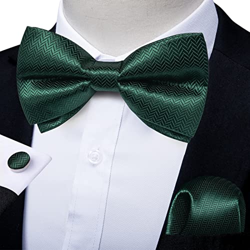 Image of DiBanGu Paisley Pre-Tied Bow Ties for Men Silk Adjustable Bowtie and Pocket Square Cufflinks for Wedding Party