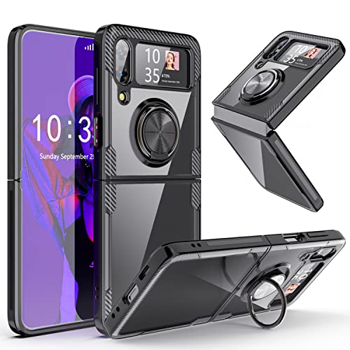 SQMCase Designed for Galaxy Z Flip 4 Case with Kickstand, Built-in 360Â° Rotate Ring Stand Clear Crystal Phone Cover Case for Samsung Galaxy Z Flip 4 (Black)