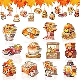 JUNEBRUSHS 36 Pack Fall Thanksgiving Wooden Ornaments for Home, Double-Sided Printing Leaves Pumpkin Decorations for Tree Mantel Porch Hanging with Pre-Drill Hole Ropes for Fall Harvest Party Decor