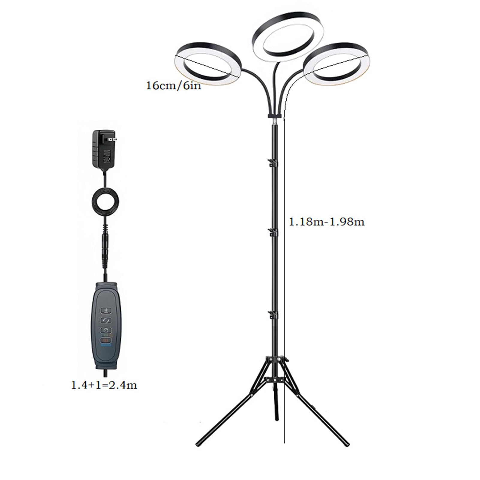 Zerodis Luces de Cultivo para Plantas de Interior, Luz de Espectro Completo para Plantas con Cuello de Cisne Ajustable 360, 6 Niveles de Brillo para (Enchufe de la UE 3 cabezales 28W Utilice