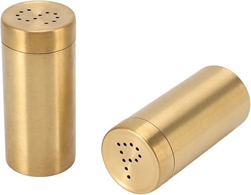 Tarro de especias doradas, 2 tarros dorados de acero inoxidable a prueba de óxido, botella agitadora de condimentos con tapa abierta para sal,