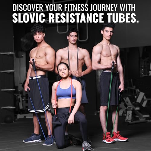SLOVIC Resistance Tube for Men and Women(Red 15Kg) | Resistance Band Set & Exercise Bands for Workout | Resistance Band for Pull Up | Gym Equipment for Home Workout| Natural and Unbreakable Rubber (Image - 5)