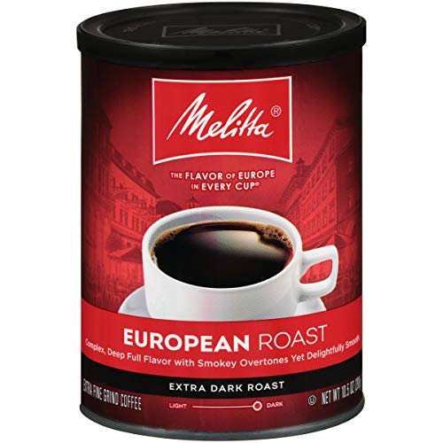 Melitta Cafe tostado europeo, tostado extra oscuro, molido extrafino, lata de 10 onzas (paquete de 4)