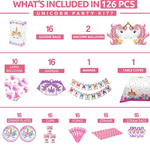 Unicorn Birthday Decorations For Girls -Unicorn Party Decorations Serves 16 Includes Xl Table Cloth, Goodie Bags ,Pre-Strung Birthday Banner ,Unicorn Theme Balloons ,Napkins And Straws With Decoration #TOP7