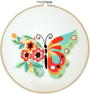 Outop Kit inicial de bordado com 3 peças, conjunto de bordado manual para iniciantes, padrão de borboleta, kit de bordado faça você mesmo, kits de ponto cruz, material de bordado para amantes de artesanato, adultos e iniciantes