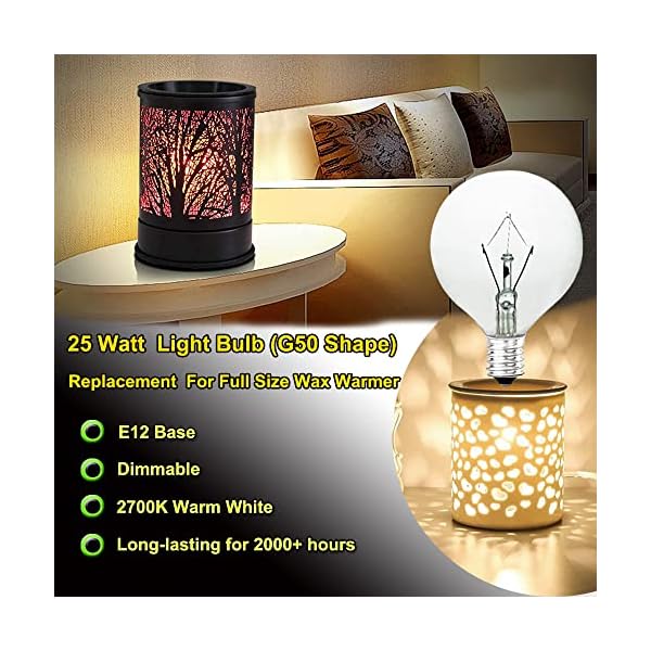 25 Watt Wax Warmer Bulbs,Bulb for Full Size Scentsy Warmer&Candle Wax Melt Warmer,E12 Base Scentsy Bulb,Warm White Wax Bulb,Dimmable ,Extra Long Life,Enough Hot Melt Wax,6 Pack – Bild 3