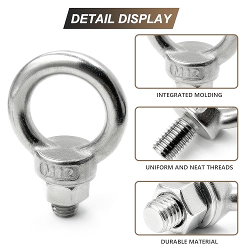 Image of 2 Sets M12 x 20mm 304 Stainless Steel Eye Bolt Heavy Duty Shoulder Lifting Ring Threaded Eyebolts with Nuts Washers (2, M12 x 20 mm)