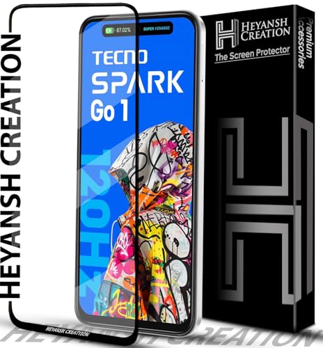 Image of Tempered Glass Screen Protector Compatible for Tecno Spark GO 1 with Edge to Edge Coverage and Easy Installation Kit, Pack of 1, Black