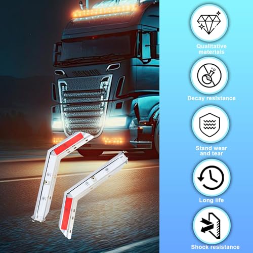 Image of Mud Flap Hanger Chrome Angled Spring Loaded Bracket Mudflap Holder Set, 30 inch Length Rear Bar, 1-1 /8 inch - 2.5 inch Bolt Spacing Mud with Reflective Tapes for Semi Trucks, 1-1 /8 inch Bolt, Silver