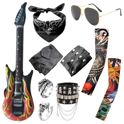 HTTDSLF 11 Piezas Disfraces de Rock Accesorios, Accesorios de Traje Punk, Disfraz de Rock de Metal Pesado para Mujeres Hombres Adulto Fiesta del Año 70 80 90