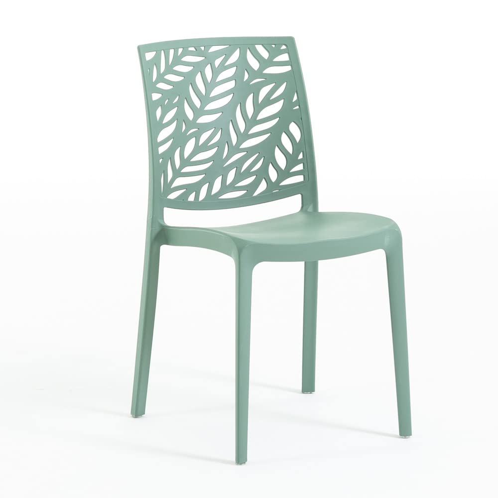 Sedie in polipropilene con fibra di vetro impilabili per interno, cucina o sala da pranzo, per esterno e giardino, sedie da bar e ristorante, di design - Dafne (4 Sedie, Verde Salvia)