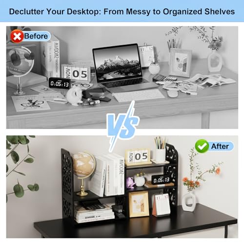 Image of YGYQZ Desk Shelves Desktop Orgnizer Shelf-Black Office Organization for Top of Adjustable Desk Organizers and Corner Bookshelf Table Top Shelving Small Hutch Decorations for Women Office