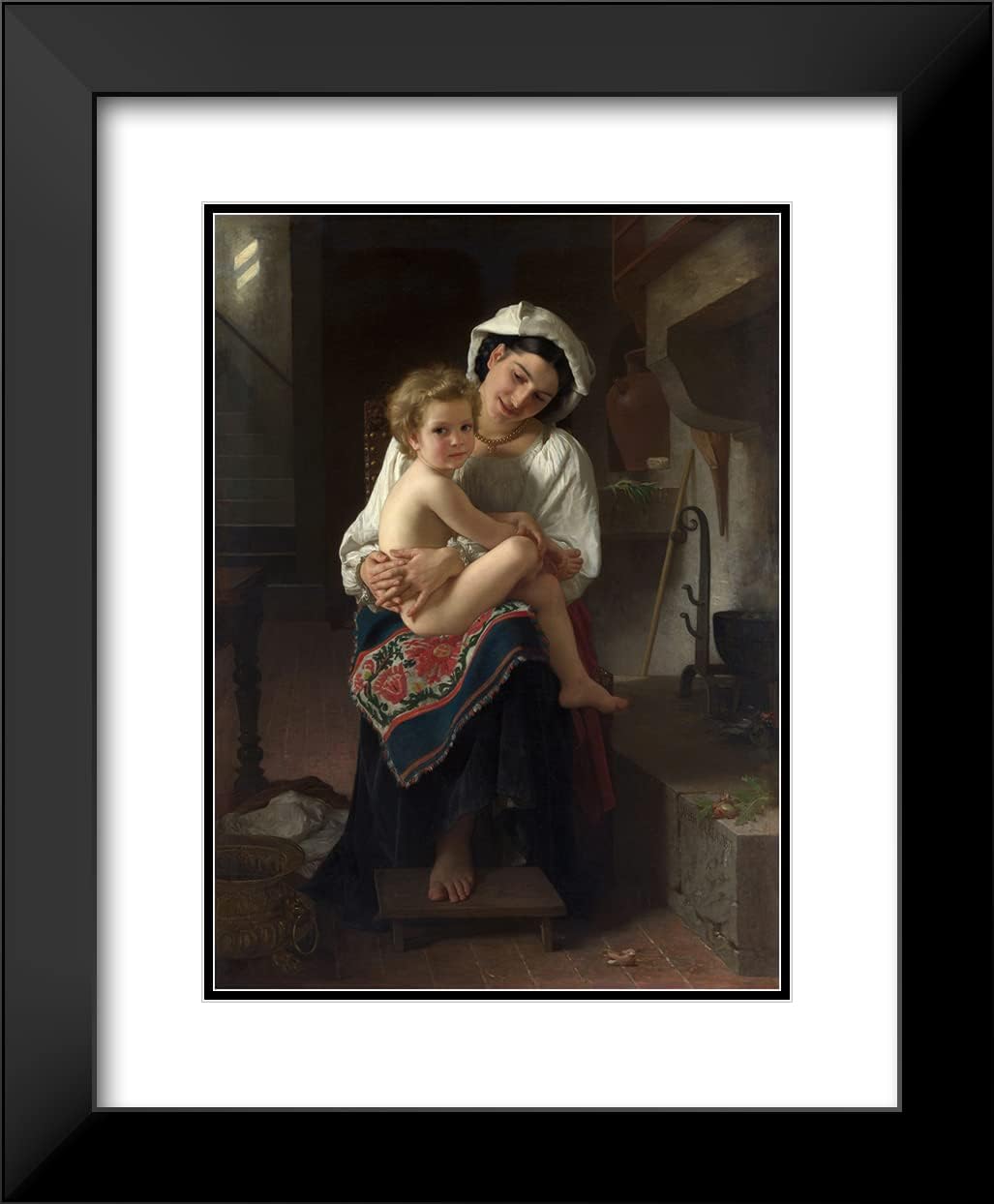 ArtDirect William Bouguereau 14x18 Black Modern Frame and Double Matted Museum Art Print Titled - Young Mother Gazing at Her Child (1871)