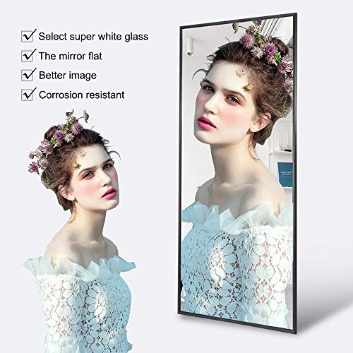 Image of NeuType Full Length Bedroom Wall-Mounted Floor Mirror with Standing Holder (Deep Gray)