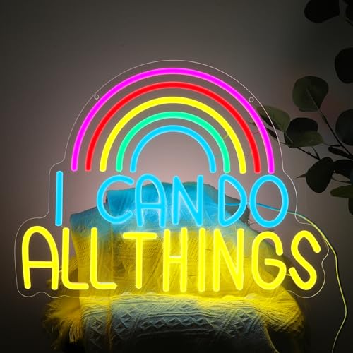 Image of I CAN DO ALL THINGS Neon Lights, LED Neon Signs for Wall Decor, Rainbow Neon Light Sign Neon Room Decor,USB Night Lights for Bedrooms,Bookshops,Libraries, Classrooms,Florists, Parties, Holiday Gifts (16.5*12.6in)