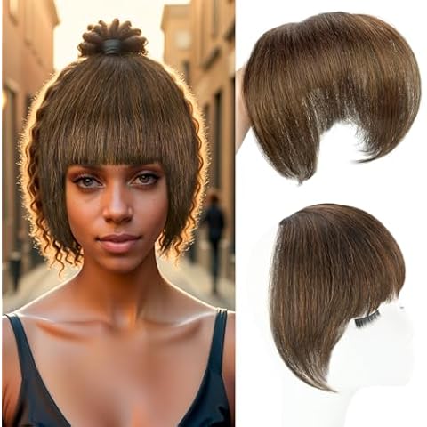 UAmy hair Yaki Straight Bangs Hair Clips in Extensions for Women Flat Neat Bangs Hair Extension with Temples Hairpieces Hand Made Synthetic Kinky Straight Bangs with 3 BB Clips in(T1B/27) Cover