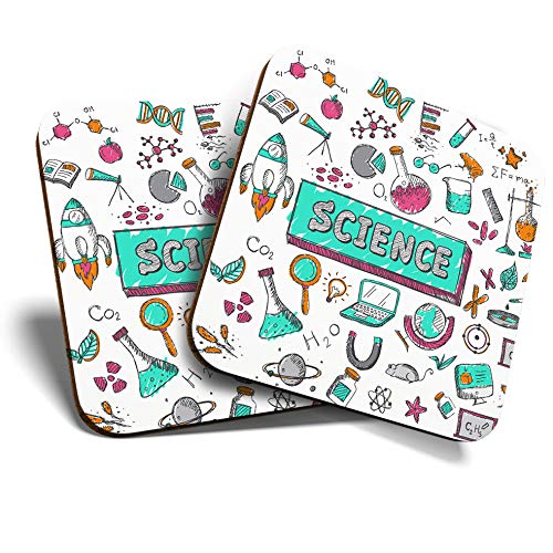 Destination Vinyl Ltd Multicolor Great Coasters (Set Of 2) Square/Glossy Quality Coasters/Tabletop Protection For Any Table Type - Science Chemistry Physics Teacher #2780