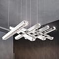 Fang Yan Mei Crystal Chandelier Modern Linear Chandeliers Contemporary Luxury Island Clear Crystal Chandelier Lighting LED Ceiling Fixtures Pendant for Dining Room Bedroom Living Room Above Table