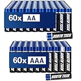 North Tech Ultra Alkaline Batterie-Set I 60 Stück AA + 60 Stück AAA Batterien 1,5V I 10 Jahre...