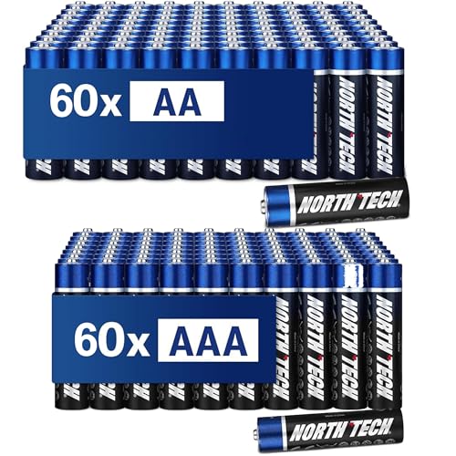 Piles AA AAA alcalines 1,5 V North Tech : lot de 120 batteries radio et jouets