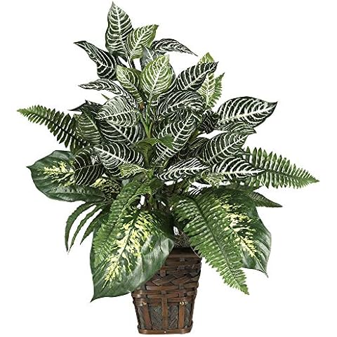 Nearly Natural Greens Zebra with Wicker Decorative Silk Plant Cover