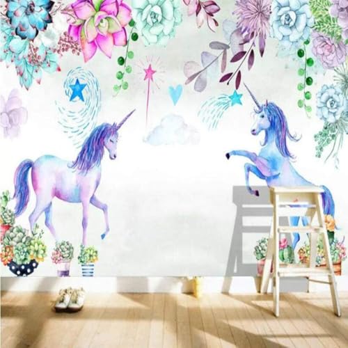 Vinilos Dormitorio y Salón con diseño de unicornios y flores 3D 2