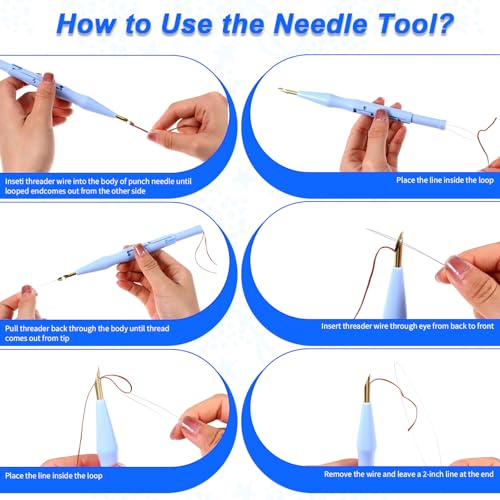 Image of 2 Pack Adjustable Felting Threader Needle Embroidery Punch Needle Pen Tool for DIY Handmade Art Crafts Embroidery Rug Stitching Applique Embellishment