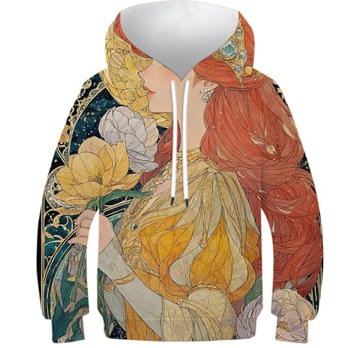 Sweat à capuche 3D princesse dorée chaud pour ado de 11-13 ans