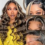 Aaliweya 13x6 Highlight HD Lace Front Wigs Human Hair Balayage Ombre 13x6 Body Wave Frontal Wig for Women 1b27 Color Virgin Brazilian Human Hair 180% Density Pre Plucked 22inch