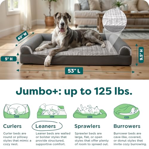 Image of FurHaven Orthopedic Dog Bed For Large Dogs, Sofa Contour Mattress with Solid Orthopedic Foam Slab for Joint Support, Removable Washable Cover, Jumbo Plus XXL, Faux Fur, Charcoal