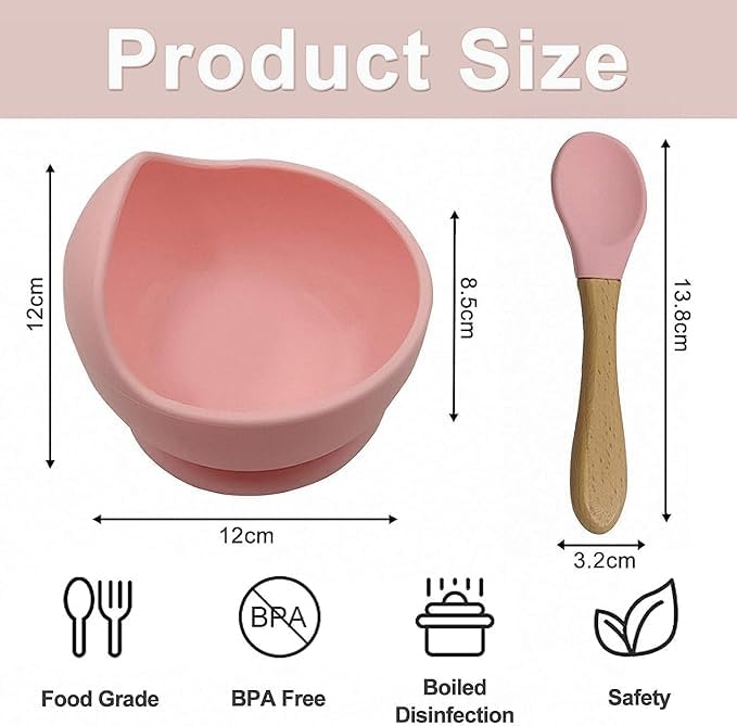 NOWFLY 2 Piece Microwave Friendly Silicone Baby Feeding Set - Bowl    - Spoon - Make Mealtime Fun and Easy for Your Little One - Portable and Diaper Bag Friendly - Baby Feeding Product (Pink) - Image 9 thumbnail