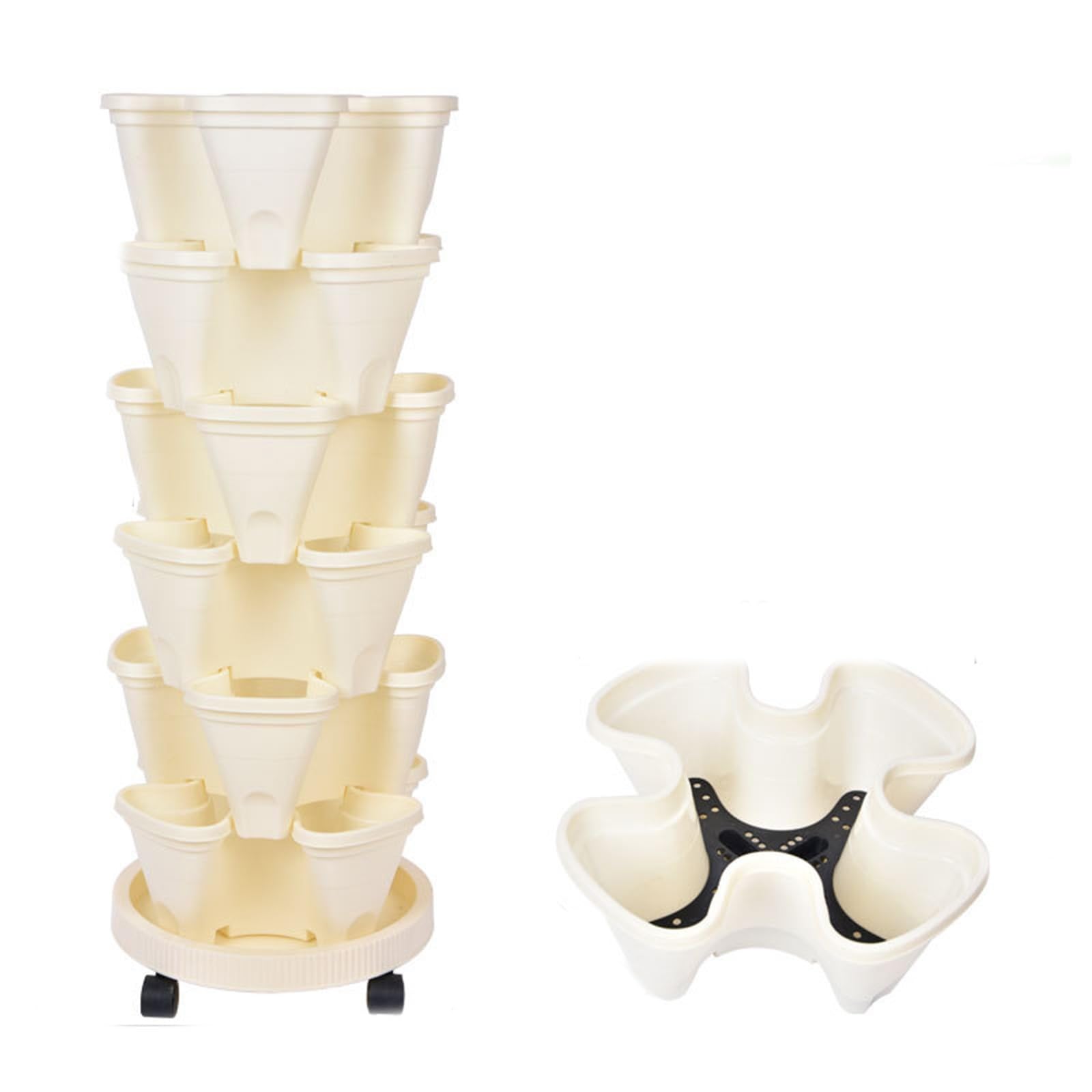 Sohodoo Vertical Planter 6 Tier Stackable Planters Garden Tower Planters Strawberry Herb Flower with Removable Wheels(H)