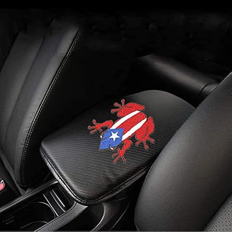 Hangoo Puerto Rico Coqui Car Center Console Pad Auto Armrest Seat Box Cover Protector,Embroidered Logo Car Armrest Cover,Carbon Fiber Leather Design Decoration Cushion Fit for All Series Auto. Cover