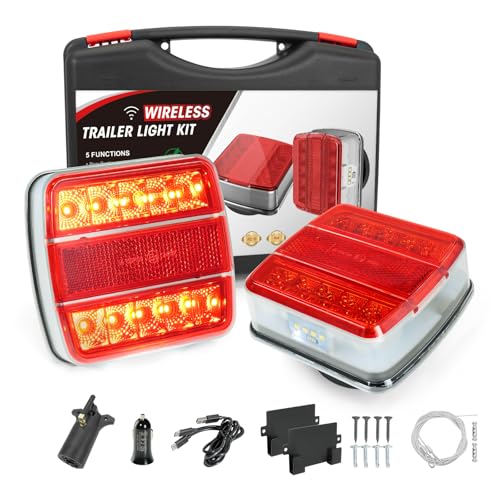 NeaLia Wireless Trailer Lights Magnetic USB-C Rechargeable LED Tail Light for Towing IP67 Waterproof Tow Lights Kit with Retroreflectors for Trucks Caravan RV Portable Turn Signals Running Brake