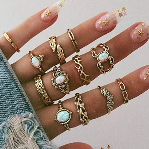 Fstrend Boho Rhinestone Ring Set Gold Crystal Leaf Joint Knuckle Stackable Finger Rings Multi Size Midi Hand Jewelry Accessories for Women and Gir ls(12PCS) Fstrend Boho Rhinestone Ring Set Gold Crystal Leaf Joint Knuckle Stackable Finger Rings Multi Size Midi Hand Jewelry Accessories for Women and Gir ls(12PCS)