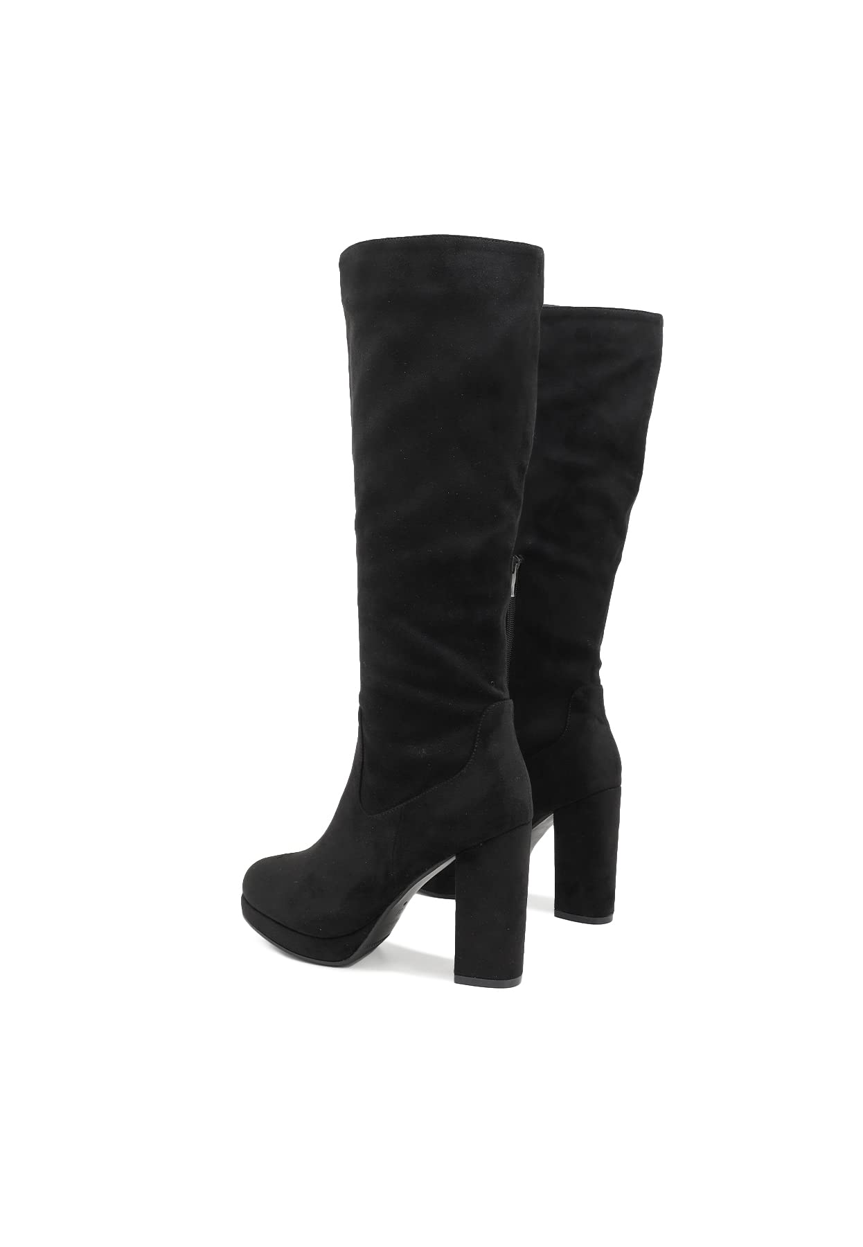 QUEEN HELENA Stivali Alti con Tacco Plateau Zip Laterale Scamosciati Casual Comodi Invernali Donna ZM9213