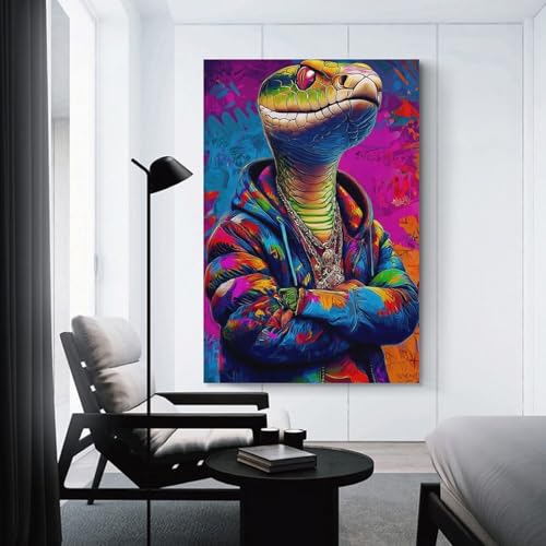 Toile murale serpent coloré urban art moderne tableau rustique 40x60cm