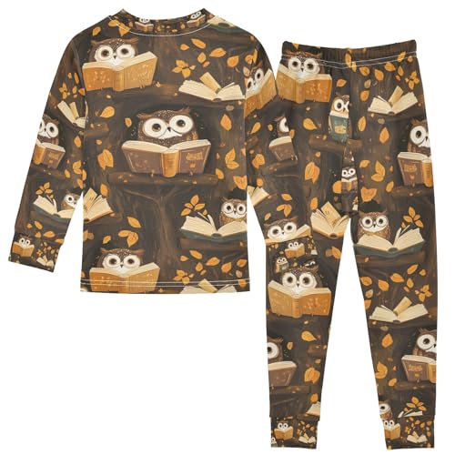 senya Owl Reading on Branches Pajamas Set Long Sleeve Soft Cotton Sleepwear 2 Piece2