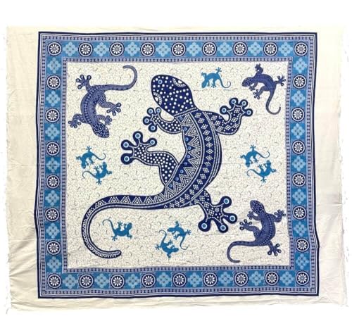 Seamar Großer Überwurf Geko 210 x 230 cm, 100 % Baumwolle, Sofaüberwurf mit Fransen Batik (weiß)