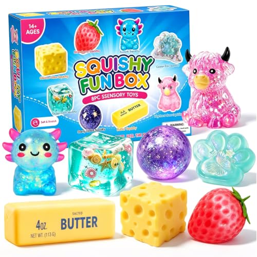8PCS Squishy Fun Box Surprise Set Pack Sugar Filled Stress Ball Relief Hand Relax Desk Decor Party Favor Gifts for Adult