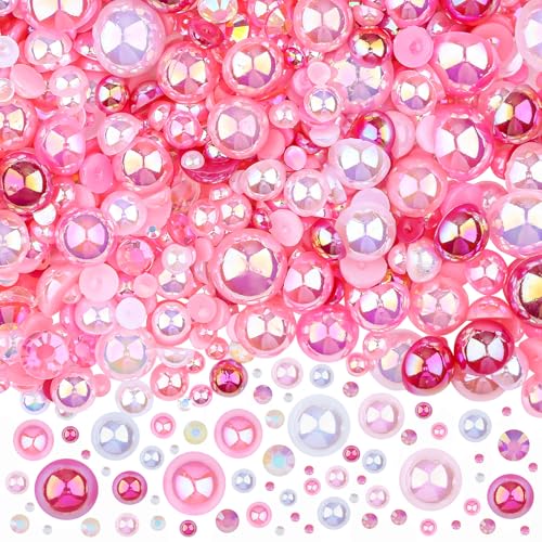Kikonoke 3900+ Pcs Rhinestones and Pearls Kit, 2-10mm Flatback Gems for Nail Art, Tumbler Decoration, DIY Crafts, 8 Colors Mixed DIY Supplies (Pink)