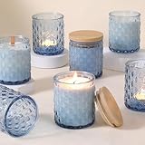 MATAHUM 8 Pack Blue Candle Jars for Making Candles, 7 OZ Empty Glass Candle Making Jars with Bamboo Lids for Candle Making Supplies, Candle Containers Vessels for Home DIY Decoration