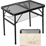 キャンプ テーブル アウトドア メッシュ 熱・水に強い 二つ折り 組立簡単 軽量 コンパクト ローテーブル 耐荷重25kg 耐熱200度 高さ2段階調整可能 収納袋付き Black