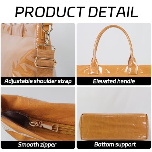 Image of GISMTR Large PVC Tote Bag for Women Letters Print Handbags Kraft Paper Shoulder Bag for Work Travel