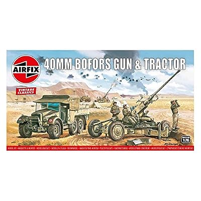 Airfix Vintage Classics Set - A02314V Bofors 40mm Gun & Tractor - Plastic Model Motor Vehicle Kits for Adults & Children 14+, Set Includes 107 Pieces, Sprues & Decals - 1:76 Scale Model Vehicle Set