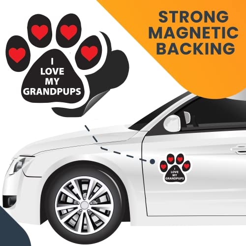 Image of I Love My Grandpups with Hearts Pawprint Car Magnet 5 Inch, Dog Lover Gift